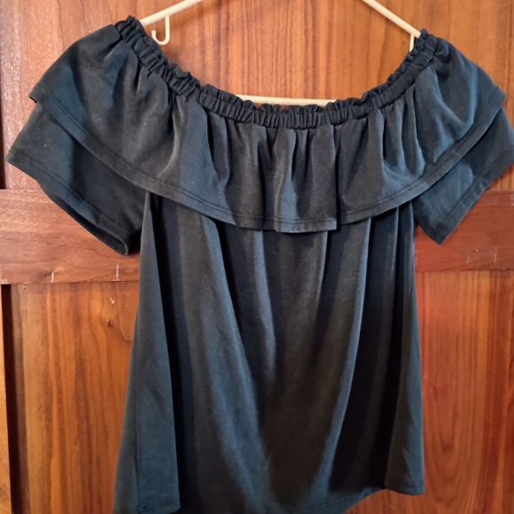 Moa Moa Ruffled Off-Shoulder Black Blouse - Picture 3 of 3
